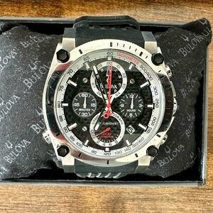 Bulova Men's Black and Silver Watch